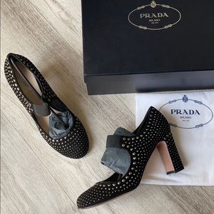 NWT Prada Black Suede Block Heels